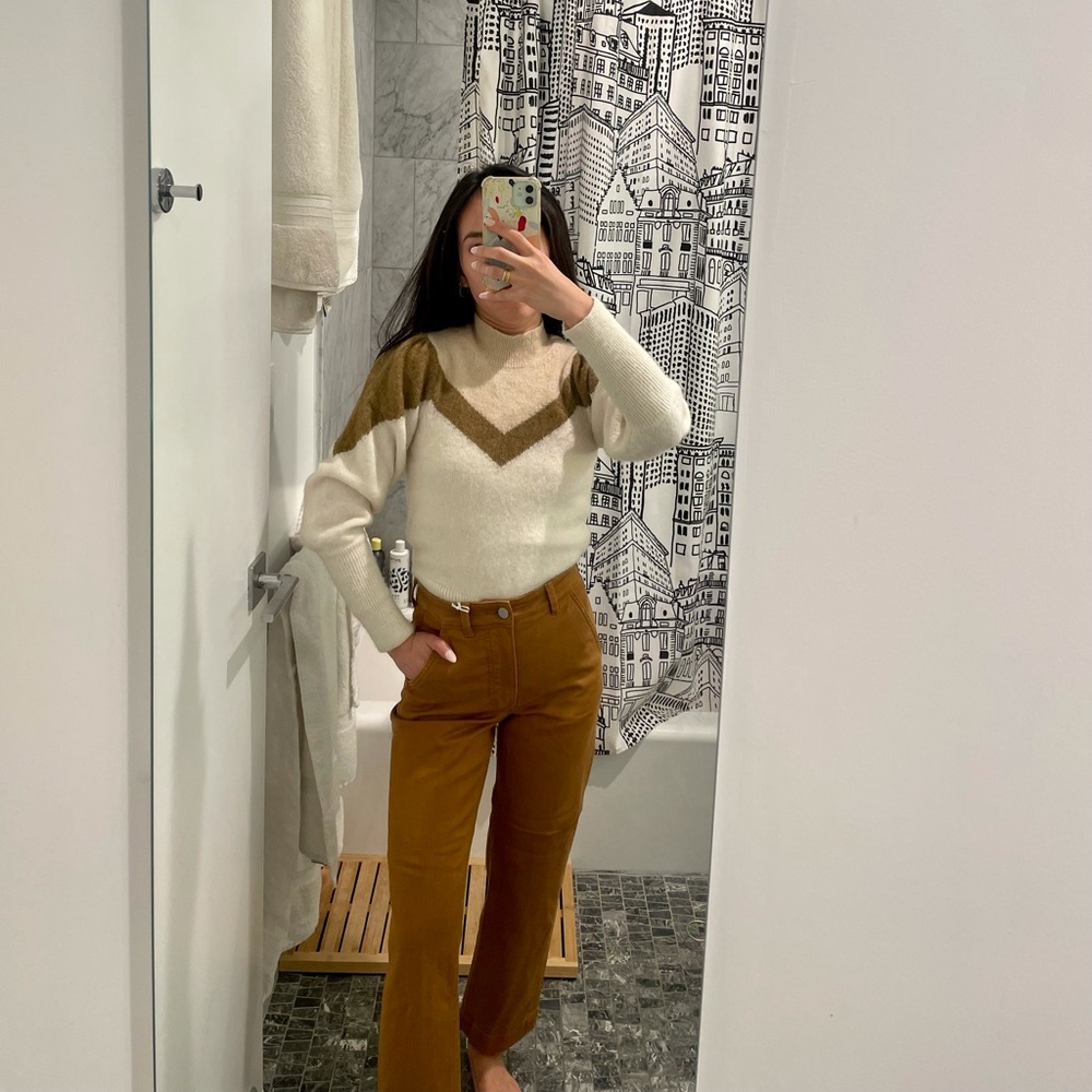 & Other Stories alpaca wool varsity turtleneck brown white Sz XS